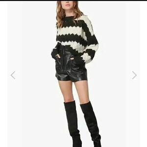 Line and dot faux leather high waisted shorts